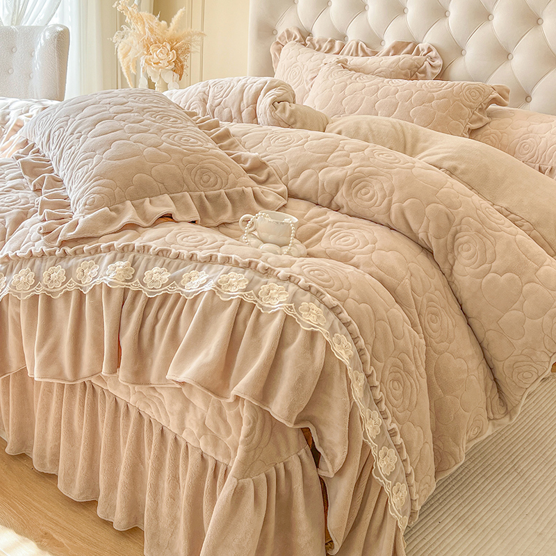 保暖夹棉花边冬季蝴蝶加厚四件套