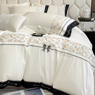 法式复古白色100全棉刺绣四件套高端长绒棉被套纯棉床单床笠床品4