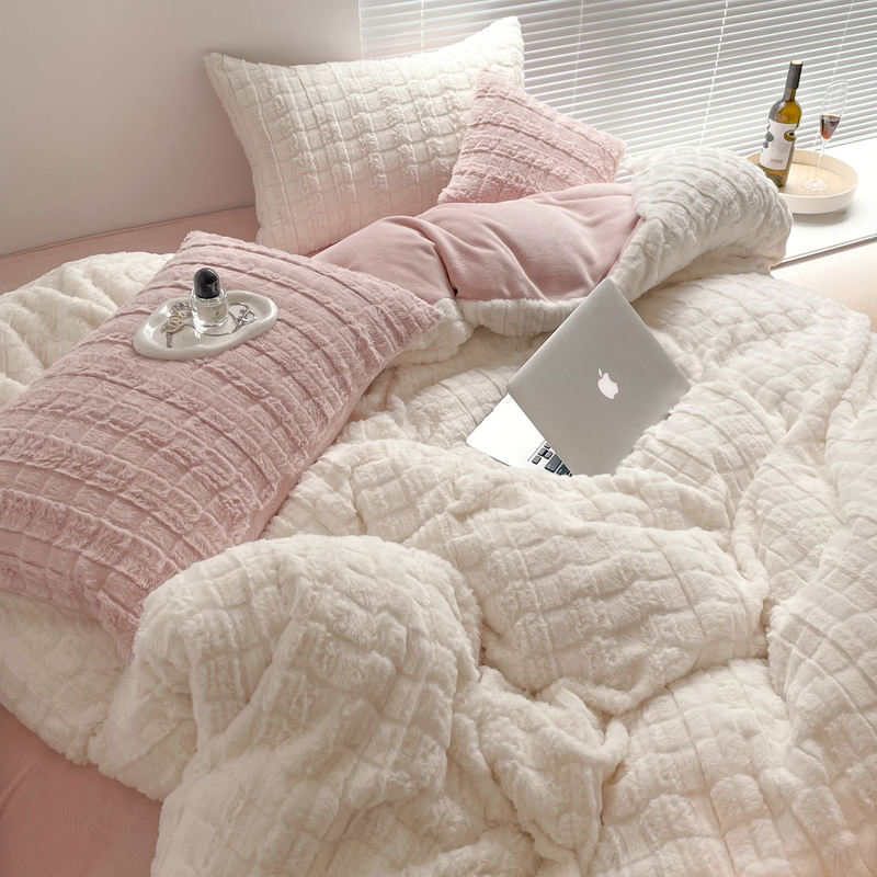 治愈系牛奶绒冬季四件套兔毛绒