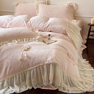 公主风雕花牛奶绒冬季床裙四件套加厚仙气被套珊瑚法莱绒床盖床品