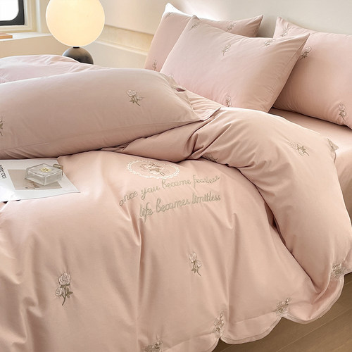 高级感小玫瑰刺绣全棉四件套主卧