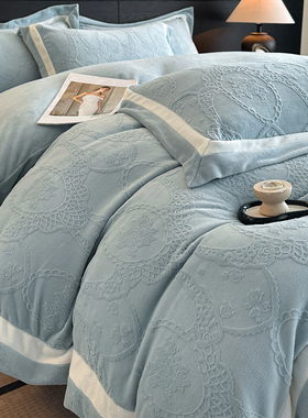 高端加厚冬季牛奶绒四件套简约轻奢被套珊瑚法莱绒床单床笠2m床品
