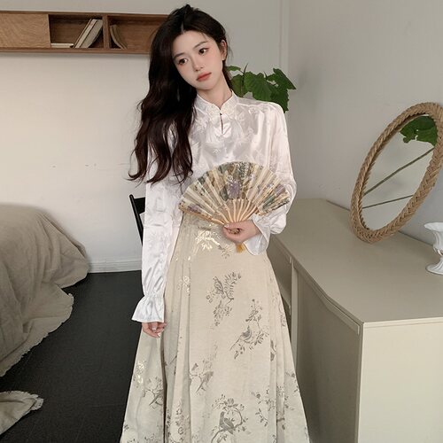 汀花疏影新中式衬衫马面裙两件套