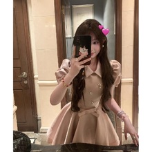 大码胖mm千金小香风高级感重工钉钻收腰粉色连衣裙女夏公主蓬蓬裙