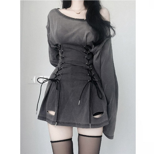 美式辣妹入秋穿搭好物渐变卫衣裙