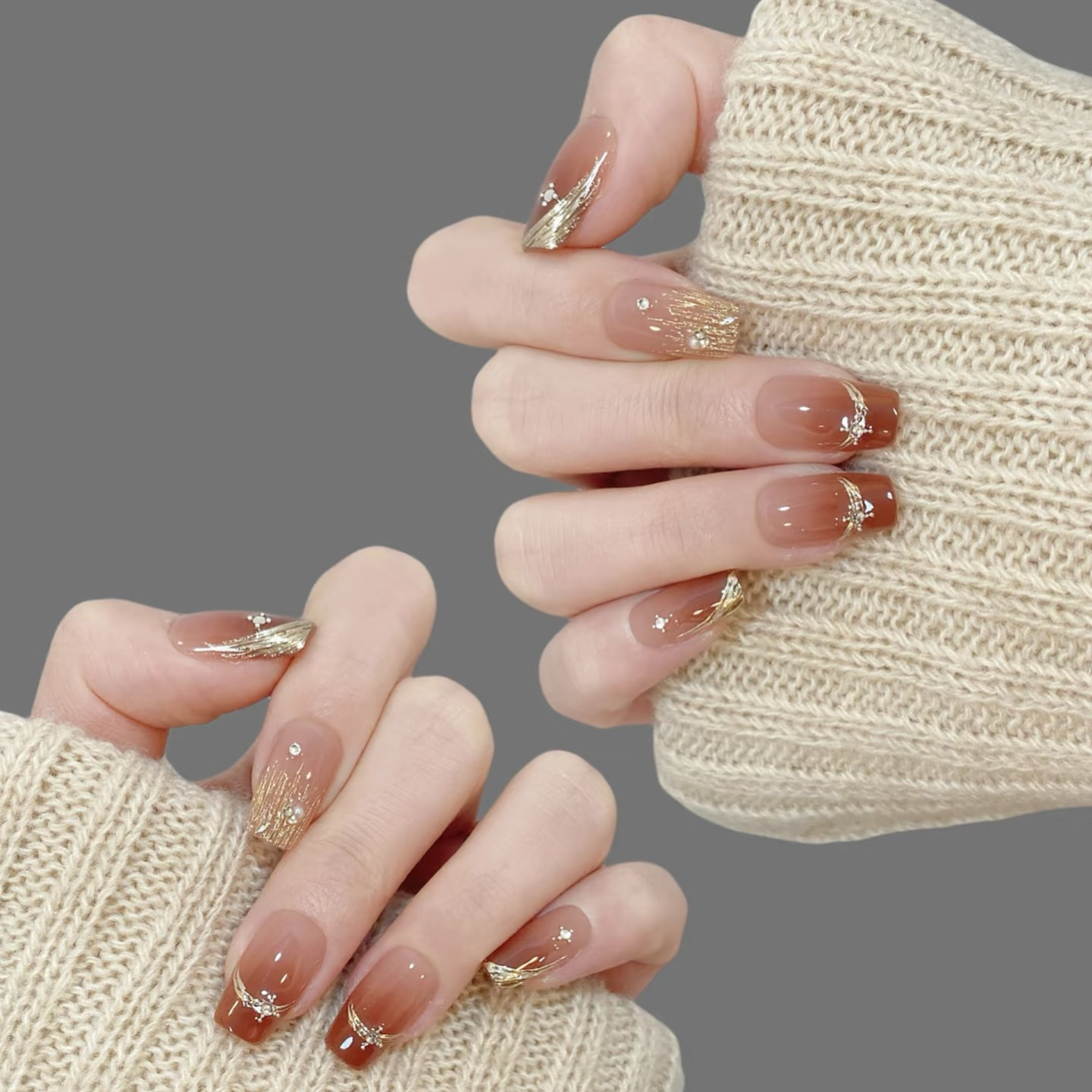 穿戴甲美甲中长款轻奢高级感手工