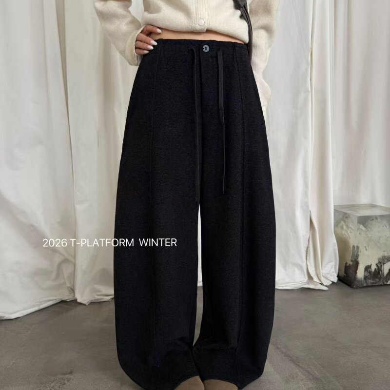 T-PLATFORM26308冬款新品简洁宽松时尚百搭女士羊绒弯刀裤