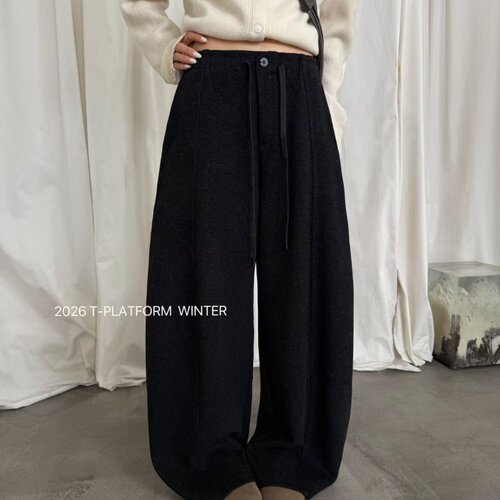 T-PLATFORM26308冬款新品简洁宽松时尚百搭女士羊绒弯刀裤