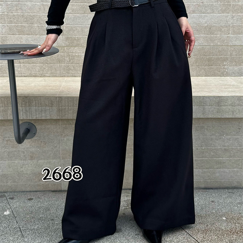 韩酷2668秋冬新品简洁宽松时尚百搭高腰休闲羊绒阔腿裤