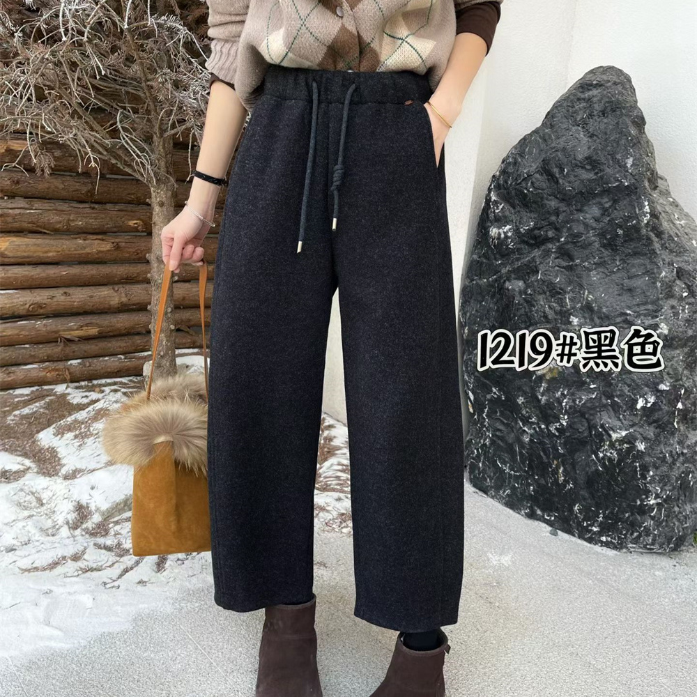 谜点1219冬款新品松紧腰简洁宽松时尚百搭女士加绒加厚休闲哈伦裤