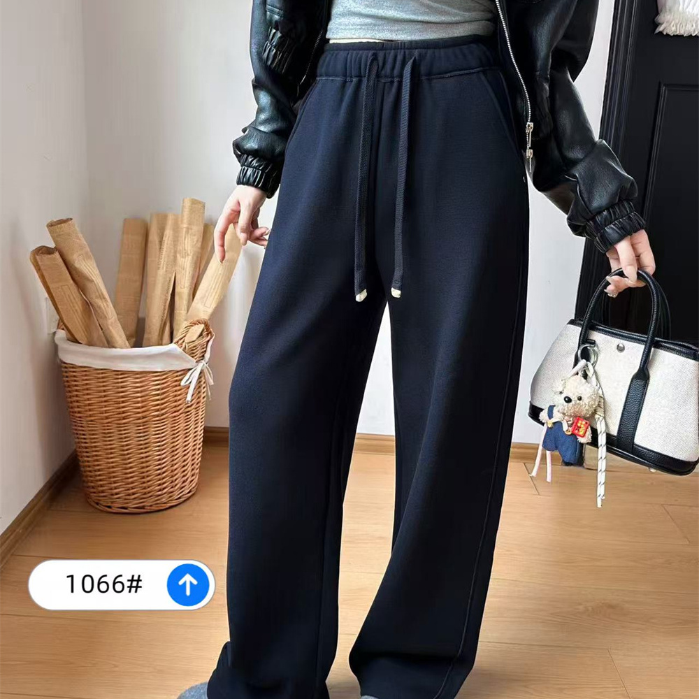 谜尚西子1066冬款新品松紧腰简洁宽松时尚高加绒加厚休闲拖地裤