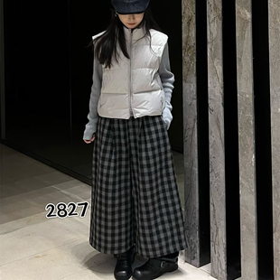 韩酷2827冬款新品松紧腰抽绳简洁宽松时尚百搭女士加绒加厚阔腿裤