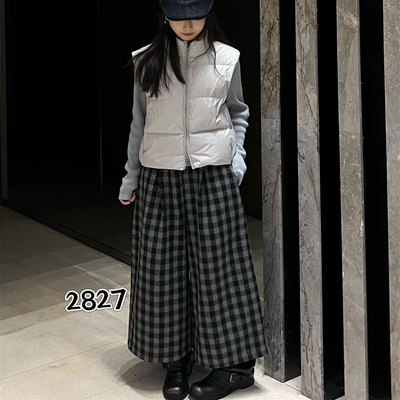 韩酷2827冬款新品松紧腰抽绳简洁宽松时尚百搭女士加绒加厚阔腿裤