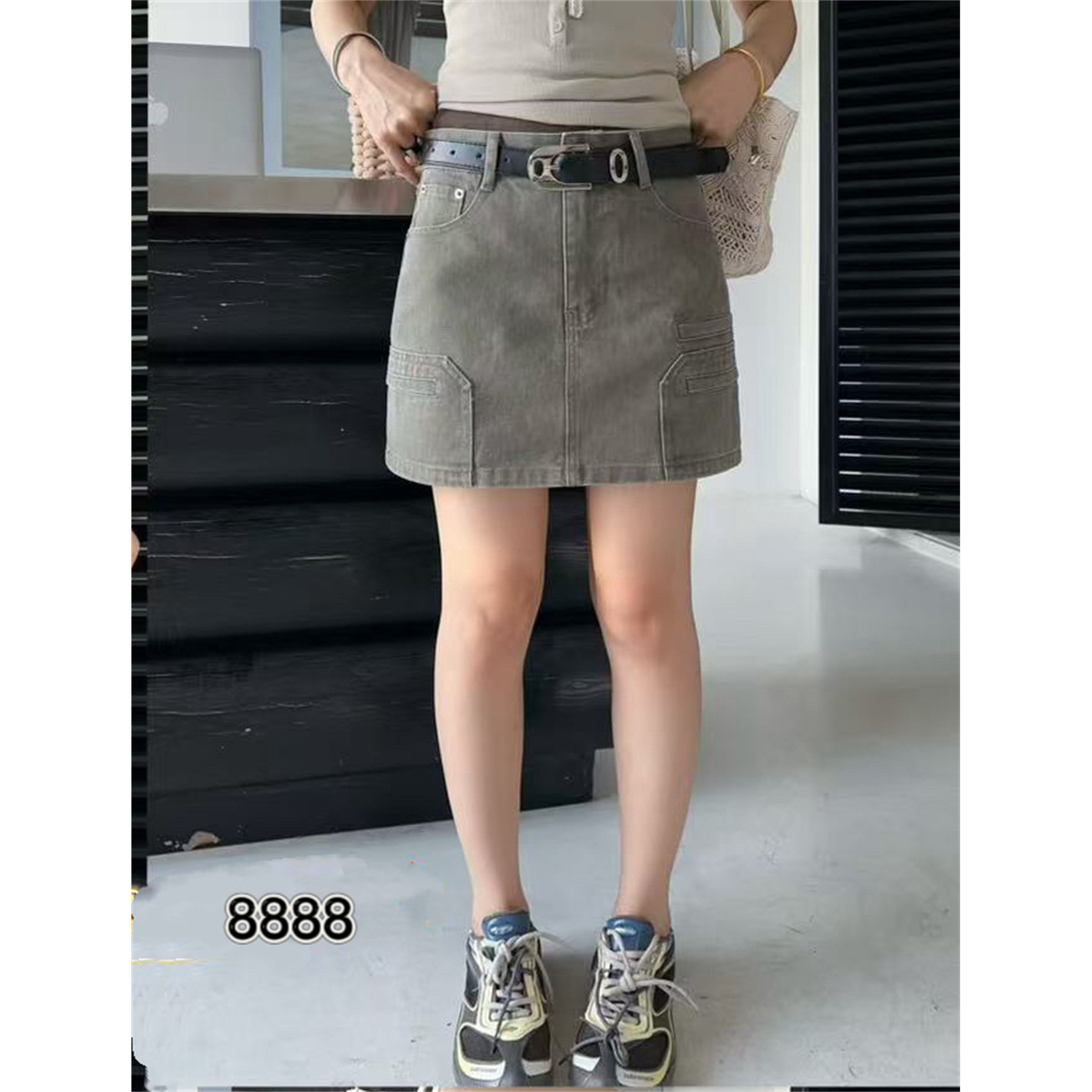 索玛拉8888夏款新品时尚百搭显瘦无弹力高腰短裙