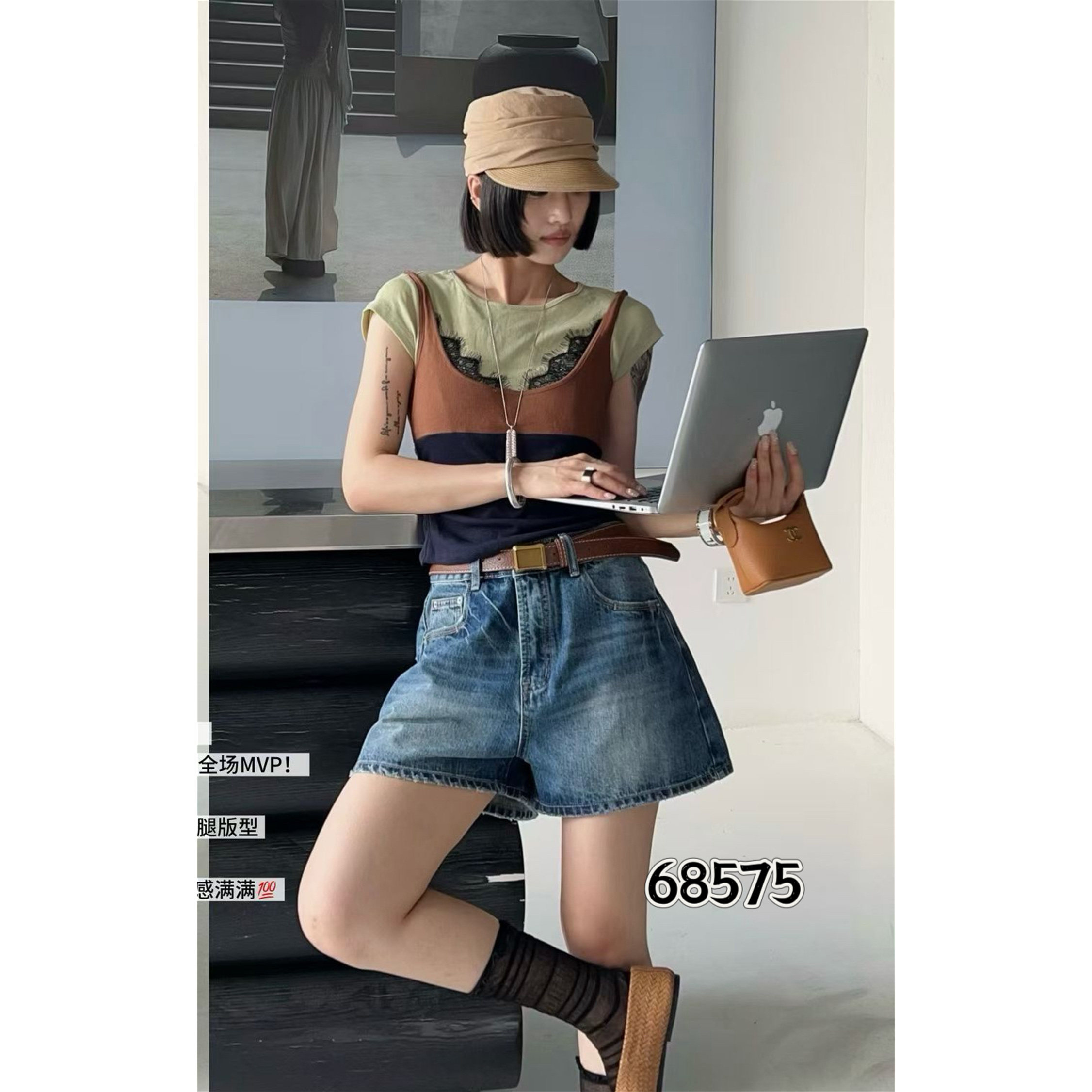 索玛拉68575夏款新品简洁时尚百搭高腰显瘦女款无弹牛仔短裤