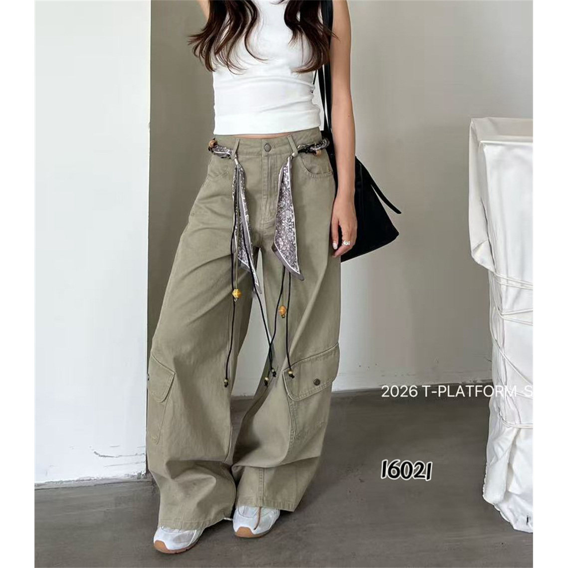 T-PLATFORM16021春款新品简洁宽松时尚百搭女士阔腿工装裤