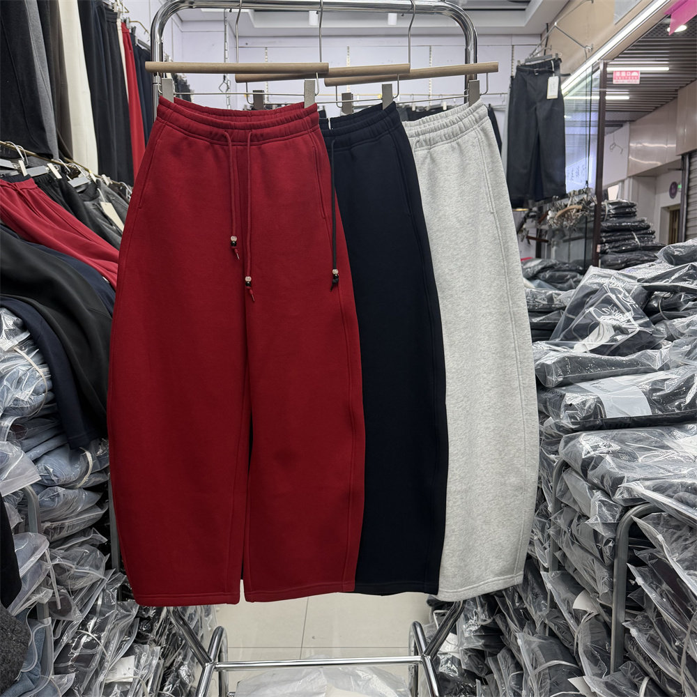 谜尚西子25115冬款新品松紧腰时尚百搭宽松加绒加厚直筒弯刀裤