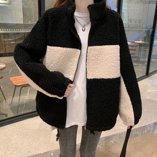 百搭寬松短款 立領休閑學生上衣潮 新款 仿羊羔絨毛外套女2022秋冬季