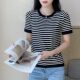 2022夏装 女宽松显瘦套头t恤上衣潮外贸 冰丝针织衫 薄款 条纹短袖