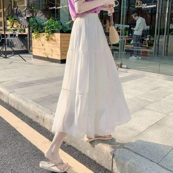 雪纺A字半身裙子仙女超仙森系2024夏装新款长款高腰学生蛋糕裙潮