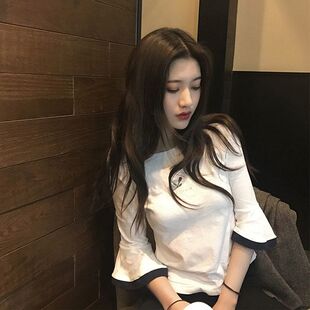 2024夏季韩版新款喇叭袖刺绣短袖T恤女学生上衣女装外贸一件代发