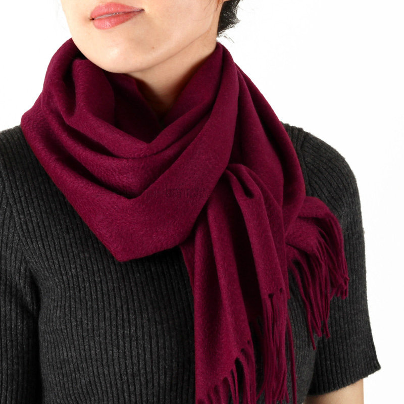 优雅纯色山羊绒小围巾女冬季秋冬保暖小披肩两用百搭大红色酒红色