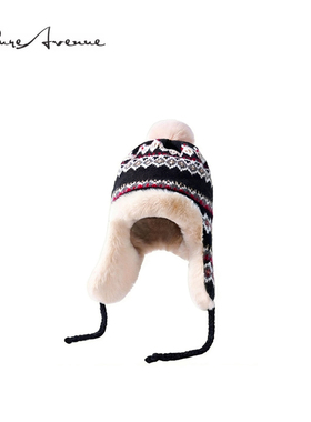 Bure Avenue费尔岛加绒加厚雷锋帽甜美可爱显脸小毛线帽保暖护耳