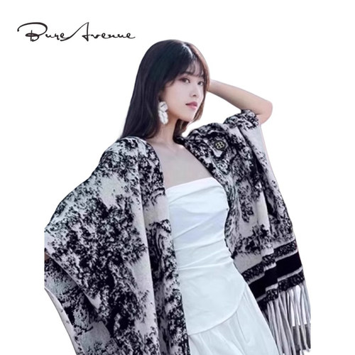 【官方正品】Bure Avenue复古花纹水墨画披肩女秋冬百搭旅游斗篷