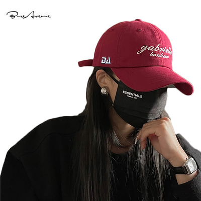 Bure Avenue字母刺绣鸭舌帽韩版学生百搭街头潮牌夏季遮阳棒球帽