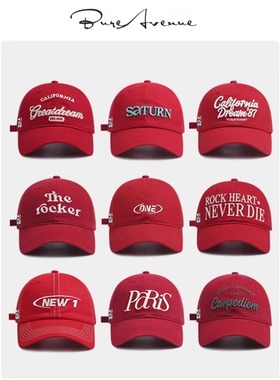 【正品现货】Bure Avenue春夏季红色显白棒球帽子刺绣鸭舌帽男女