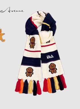 Bure Avenue彩色流苏针织围巾女冬季保暖百搭撞色条纹情侣围脖潮