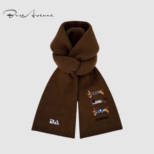 官方正品Bure Avenue纯羊毛冬季刺绣围脖新款可爱腊肠狗刺绣围巾