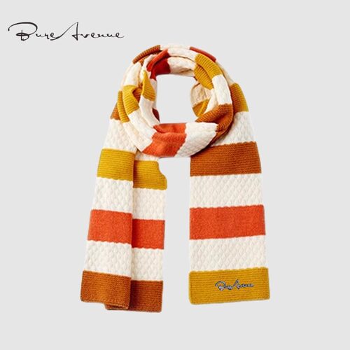 Bure Avenue围巾拼色秋冬百搭学生围脖撞色条纹情侣保暖加厚韩版