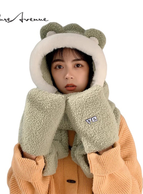 【官方正品】Bure Avenue帽子保暖毛绒帽围巾三件套一体帽套头帽