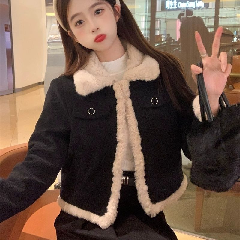 小香风黑色夹棉加厚外套女