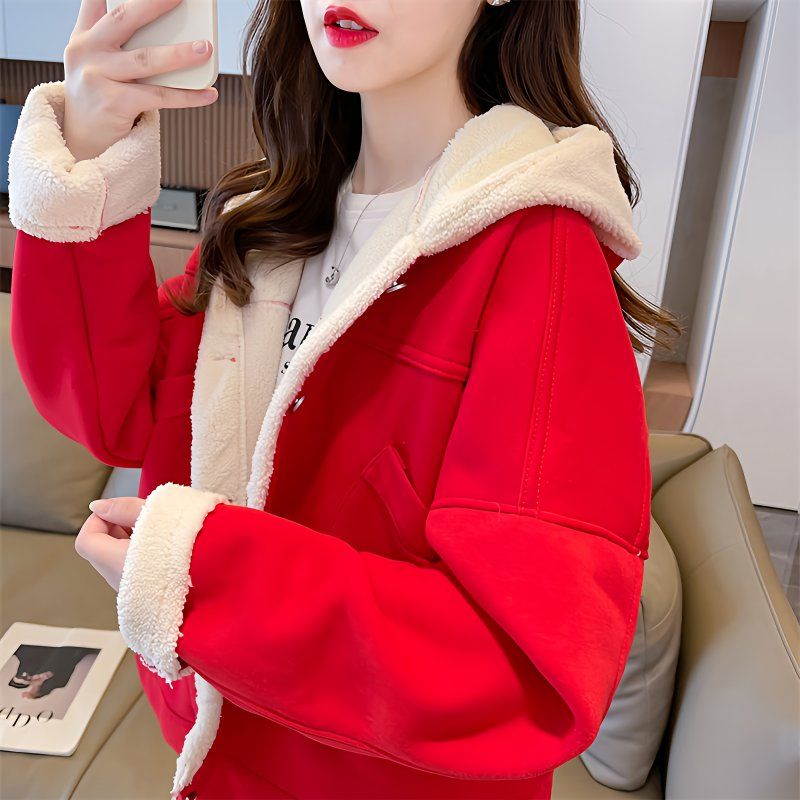 加绒厚连帽棉衣服外套女冬