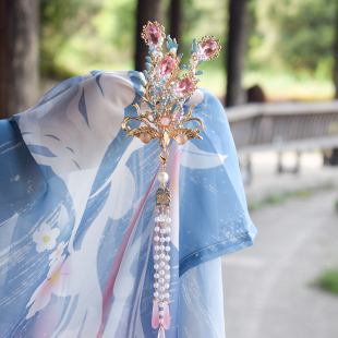 古风凤凰汉服发钗流苏头饰发簪中式偏凤步摇珍珠发饰明制饰品