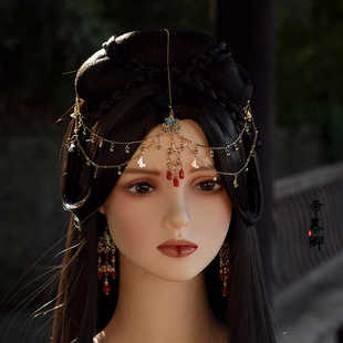 帝慕卿异域风情汉服面帘额饰金色流苏烧蓝发冠饰品西域舞姬头饰