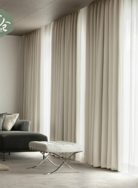 帘仓 日本进口设计1级遮光纯色棉麻无醛环保日式客厅卧室窗帘定制