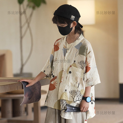 男童夏装短袖衬衫2025新款儿童装夏季薄款衬衣服痞帅男孩炸街上衣