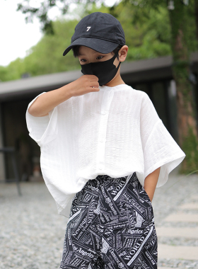 男童短袖衬衫夏季儿童白色衬衣时髦帅气中大童男孩薄款半袖夏装