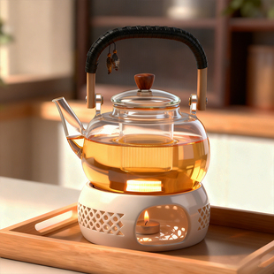 2026新款提梁壶玻璃煮茶壶家用蜡烛加热煮茶炉围炉煮茶温茶炉套装