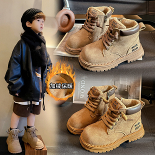 女童马丁靴2024新款秋冬真皮加绒儿童靴子头层牛皮英伦风男童短靴