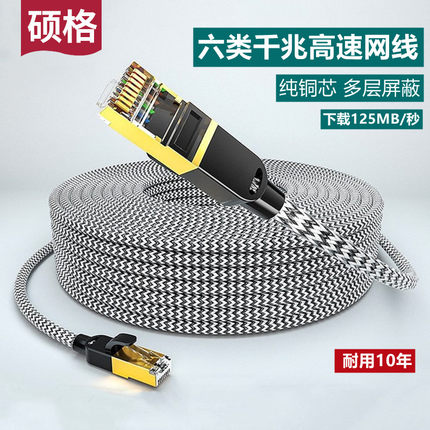 硕格网线家用千兆编织6六类电脑路由器宽带五高速成品网络连接线