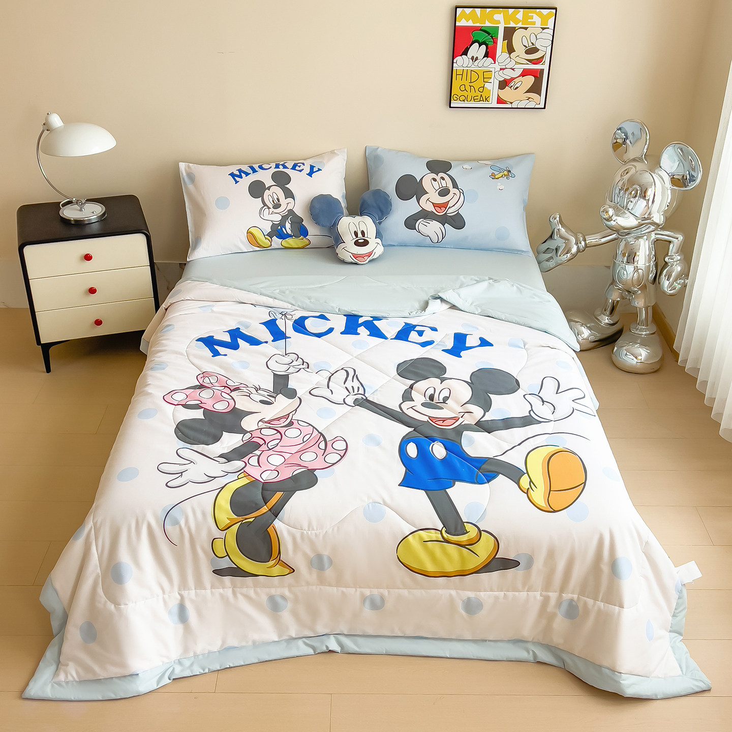 Disney卡通全棉夏凉被100%纯棉空调被单双人棉花夏被可水洗儿童被
