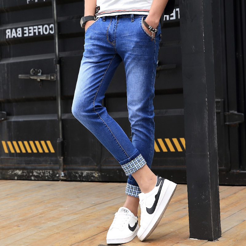 New jeans men's Capris Korean slim youth elastic Leggings