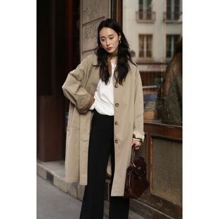 风衣中长款女2023春秋新款韩版气质时尚翻领廓形插肩袖女装外套潮