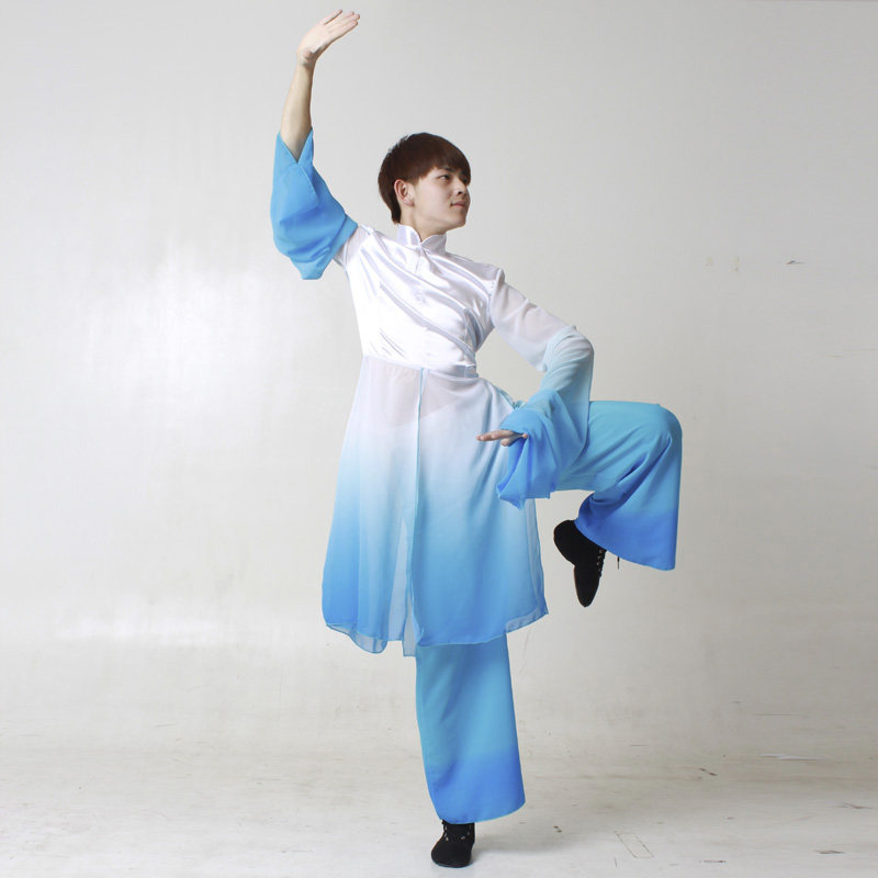 蓝色飘逸男装\男生舞蹈服装演出/群舞比赛裙裤秧歌服盛世鸿姿男装
