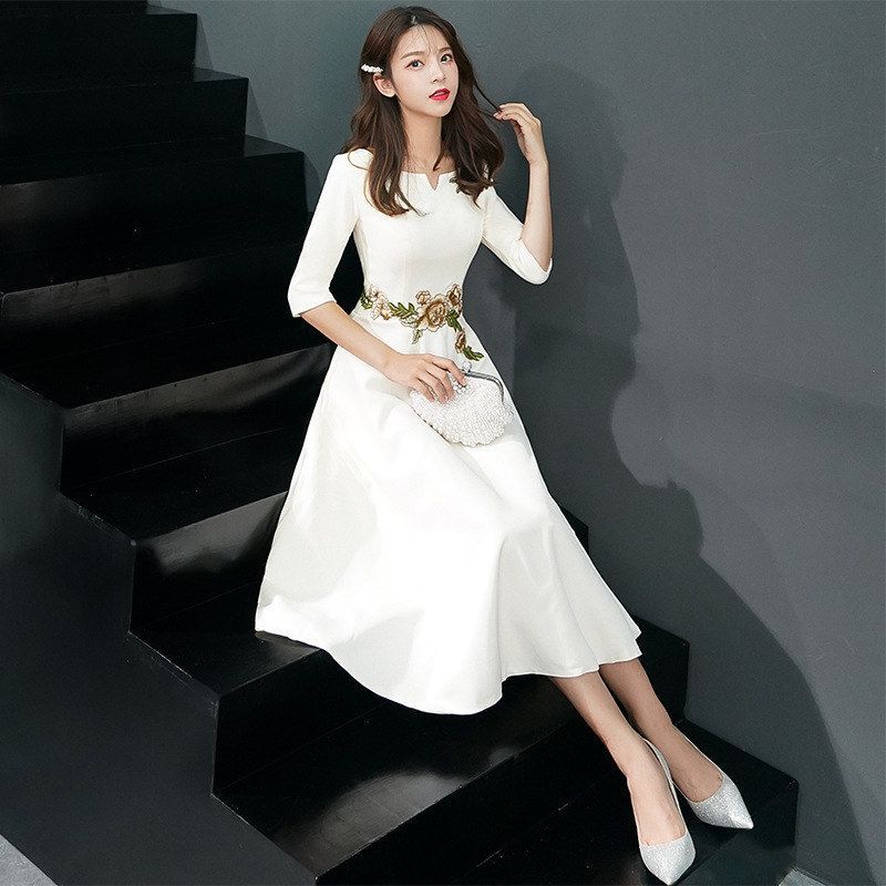 宴会晚礼服裙女2024新款年会主持人端庄优雅长袖聚会连衣裙中长款