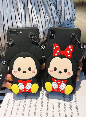 卡通可爱米奇米妮零钱包适用苹果14plus手机壳iphone15/13promax背带斜挎挂绳11/12mini防摔xr/xs女潮6s/7/8p